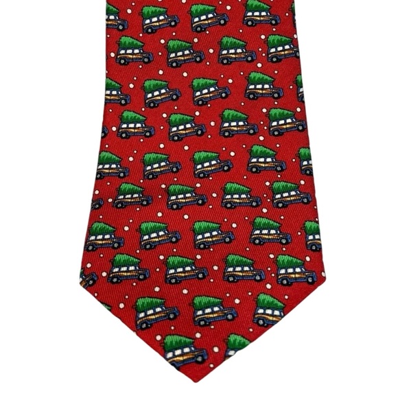 Vineyard Vines Martha's Christmas Woody & Xmas Tree Tie Silk Red men’s/boys 50” - Picture 1 of 5
